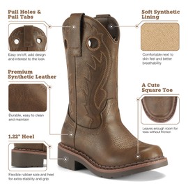 Rollda Boys Cowboy Boots Kids Western Boots Square Toe Girls Cowgirl Boots for Toddler/Little Kid/Big Kid Brown Size 7