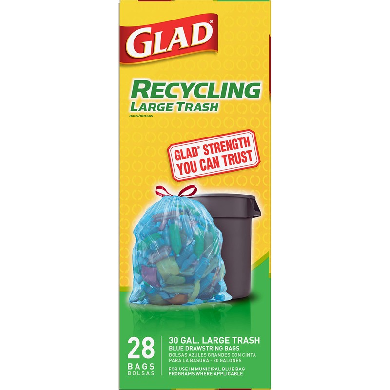 Glad Trash Bags, Large Drawstring Garbage Bags, 30 Gallon Blue
