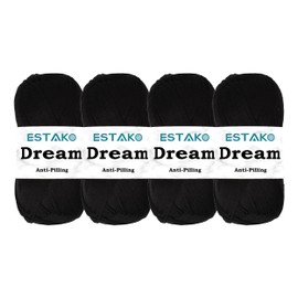 Estako Dream, (4 Skeins Pack) 100% Microfiber Acrylic Yarn, Soft, Super Fino/Fingering Weight (1) for Crochet and Knitting (4 x 3.5 Oz) / (4 x 382 Yrds) (70978 - Black)