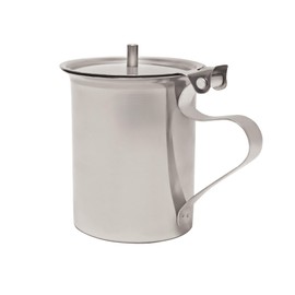 Stainless Steel Creamer Dispenser with Handle, 10 oz, Flat Lid Stackable, Mirror Finish (1, Non Stackable Server)