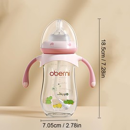 Oberni Baby Bottles, Weighted Straw Toddler Milk Bottles with Non-Slip Handle, Size + Variable Fast Flow, 12+ Months, BPA-Free, Blue/2Pack/9oz