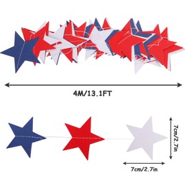 Red Blue and Silver Glitter Stars Garlands,Hanging Paper Streamers for Engagement Wedding Baby Shower Birthday Christmas Party Decor Valentines Day Holiday Summer Party 4M/13FEET*10 PCS