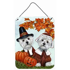Caroline's Treasures PPP3235DS1216 Westie Thanksgiving Pilgrims Wall or Door Hanging Prints Aluminum Metal Sign Kitchen Wall Bar Bathroom Plaque Home Decor Front Door Plaque, 12x16, Multicolor