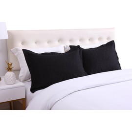 MarCielo 2-Piece Embroidered Pillow Shams, King Decorative Microfiber Pillow Shams Set, King Size (Black)