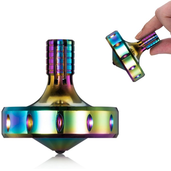 CHEETOP Precision Metal Spinning Top, Long Lasting Spin Time and Perfect Balance, Skilled Adult Easily Exceed 10 Mins, Portable Stainless Steel EDC Office Desktop Game Toys (M, Iridescent)