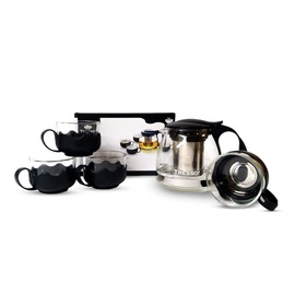 TRESSO Set de tetera de cristal de 700 ml con 4 tazas de 150 ml cada una, Color Negra