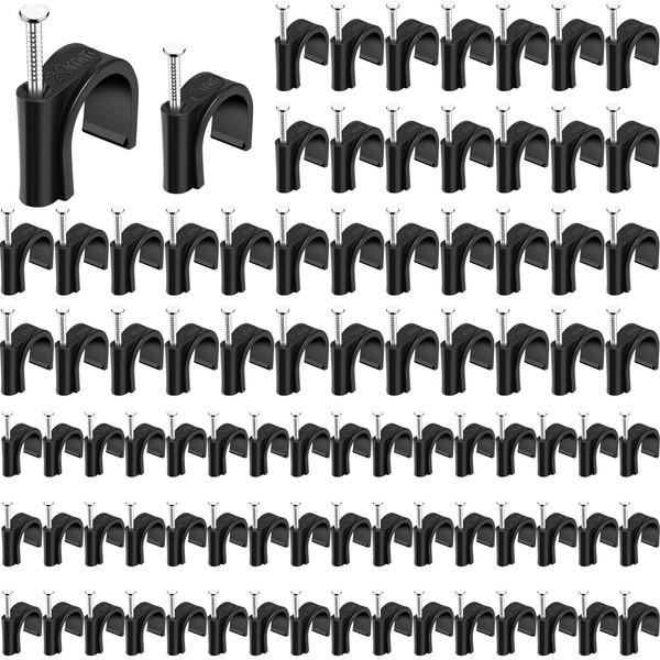 100 Pieces Half Clamps J-Hook with Nail, Black, for Pex Tubing Pipe Support (1/2 Inch, 3/4 Inch)