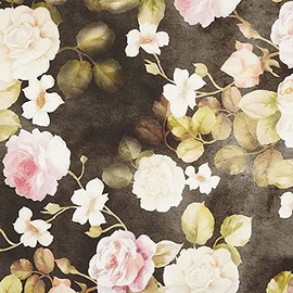 Kt KILOtela - Decorative Fabric Half Panama Digital Print Organic Cotton Lightweight Covers Cushions Tablecloths Curtains 100cm Length x 280cm Width Pink Cream Black - 1 Metre