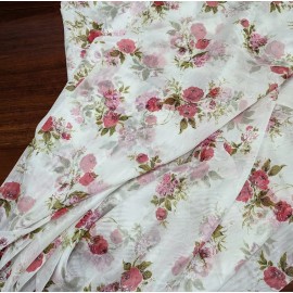 Unbranded Vtg 70s 80s Pink Olive Rose Flower Semi Sheer Lt. Synthetic Fabric ~By The Yard~
