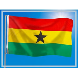 PHENO FLAGS Ghana Flag - Ghana Flag 90 x 150 cm with Brass Eyelets - Weatherproof National Flag for Flagpole - 100% Polyester