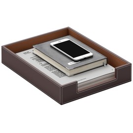 Bandeja de piel para letras, elegante organizador de computadora Thipoten para suministros de oficina, correo, papel, archivo, revista, perfecta organización de oficina para computadora (café)