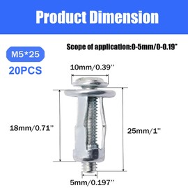 BENLIUDH 20pcs Hollow Wall Anchors for Thin Walls Heavy Duty, M5 x 1"