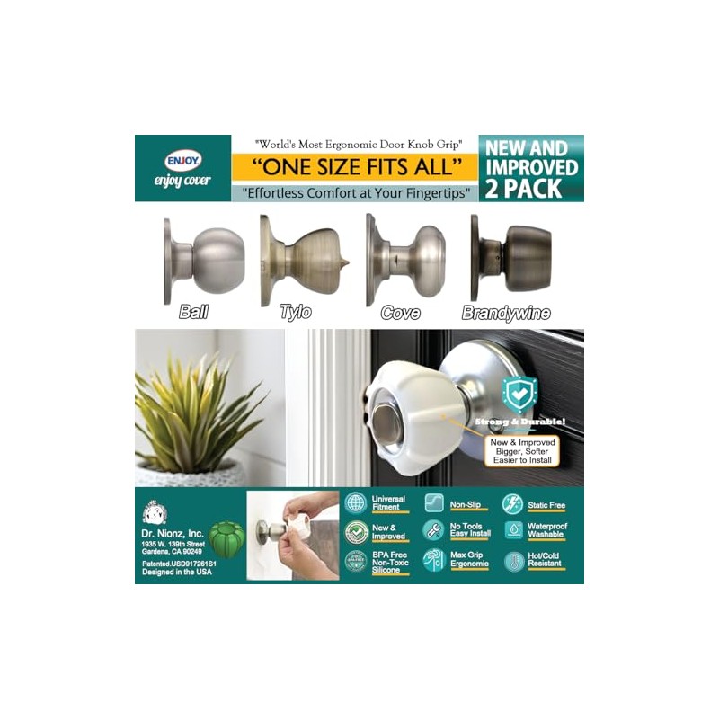 Enjoy Cover | 2 Pack Upgraded Ergonomic Design Door Knob