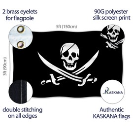 Pirate Flag – Jolly Roger Flag - Double-sided Print – 90G polyester - Double Seam - 2 brass eyelets, large 5ft x 3ft