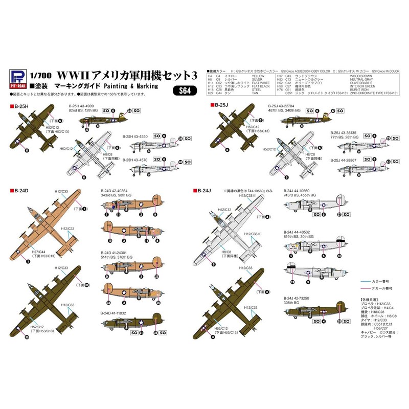 Pit Road 1/700 Skywave Series WWII US Military Aircraft Set