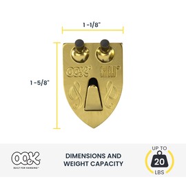 OOK 55005 Picture Hangers, Art Hangers, Shield Design, Brass, Reusable Picture Hooks, 50lb (2 Set)