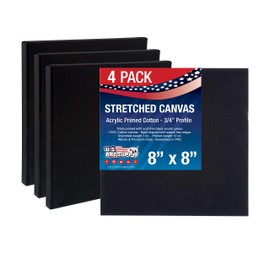 US Art Supply 8 x 8 inch Black Professional Quality Acid Free Stretched Canvas 4-Pack - 3/4 Profile 12 Ounce Primed Gesso - (1 Full Case of 4 Single Canvases)
