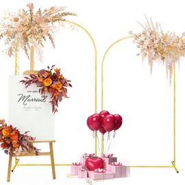 7.2FT, 6.6FT Set of 2 Wedding Arch Backdrop Stand, Gold Metal Balloon Arch Stand Stable Frame for Wedding Baby Shower Birthday Garden Arch Party Background Decoration, Gold