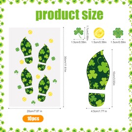 10 Sheets Leprechaun Feet Stickers, Green Leprechaun Footprints Stamp St. Patrick's Day Floor Leprechaun Stickers Decals Irish Gold Coin Shamrock Footprints for Party Supply Kids Home