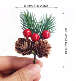 Pack of 20 Fir Branches with Red Berries and Pine Cones, Christmas Decoration for Crafts Branches with Christmas Berries for Advent Wreath Table Decoration DIY Wall Door Decoration