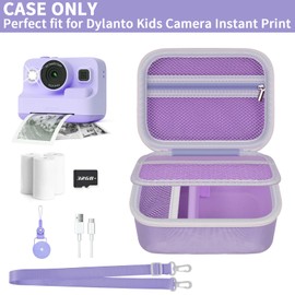 Case Compatible with Dylanto/for Anchioo/for ESOXOFFORE Kids Camera Instant Print, 1080P Digital Video Cameras Holder – Dual-Zip Portable Storage for SD Card, Photo Paper, Lanyard & Cable(Purple)