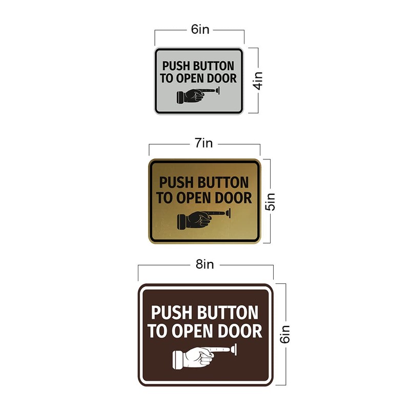 Classic Framed Push Button to Open Door Sign (Brushed Silver)