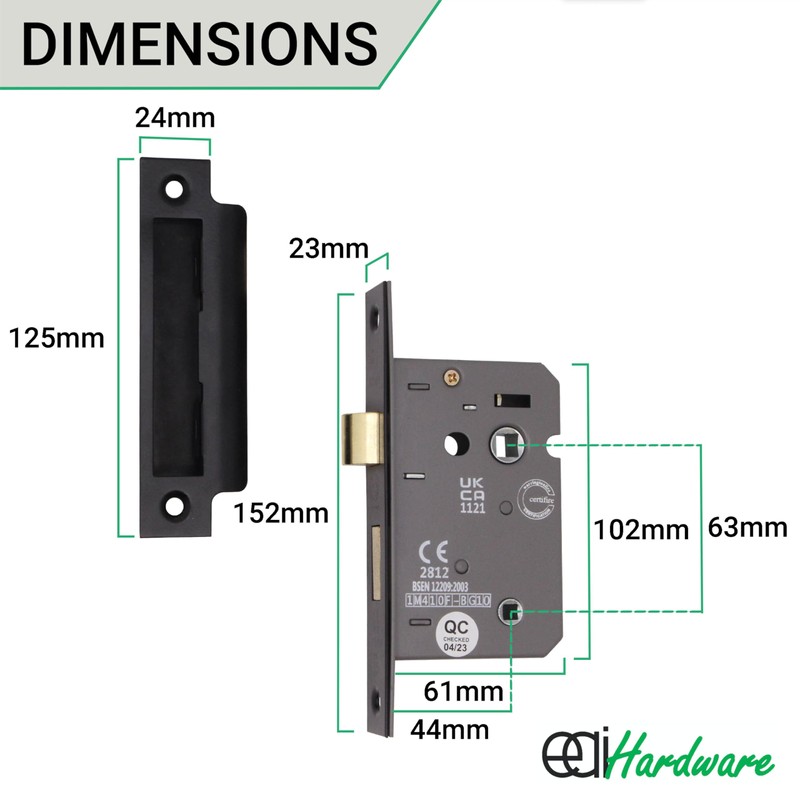 EAI Mortice Bathroom Lock | 61x44mm | Matt Black -