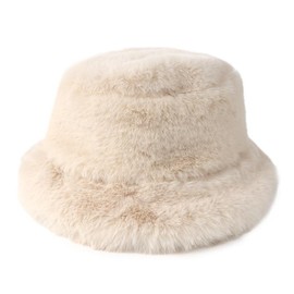 Zylioo XXL Faux Fur Bucket Hat,Oversize Adjustable Fluffy Warm Travel Hat,Large Winter Plush Fuzzy Hat for Big Heads - Color: Beige, size: X-Small-Small