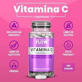 Vitamina C + Equinacea - Sin Sabor- 90 Cápsulas - Sin azúcar Sin Gluten - Flow Supplements