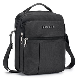 SPAHER Men's Handbags for Hanging, Shoulder Bag, Men's Shoulder Bag, Small Men's Wrist Bag, Business Bag, Gift for Men, Vertical Model-Black-595, Utility