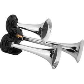 Vixen Horns Loud 3/Triple Trumpet Train Air Horn with One Compressor Full Complete System/Kit Chrome 12V VXH2411C
