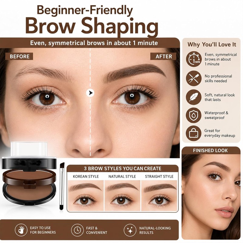 Double Colour Eyebrow Stamp Kit, Waterproof Sweat Proof Natural Matte