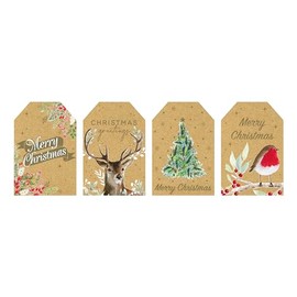 Eurowrap Christmas Brown Kraft Gift Tags Xmas Pack of 20, 4 Assorted Designs, Eco Friendly Made from 100% Recyclable Paper Traditional Design