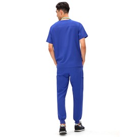 COZYFIT Scrubs for Men — 4 Pockets V-Neck Scrub Top and 7 Pockets Jogger Pants Mens Scrubs Set, Blueberry, M