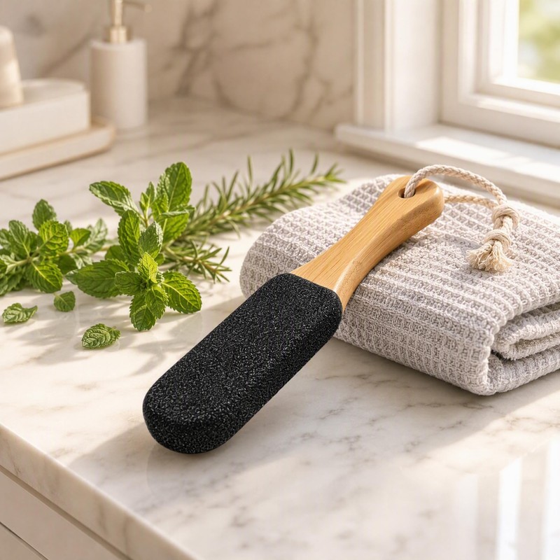Elovara Pumice Stone Exfoliating Foot File with Ergonomic Wooden Handle