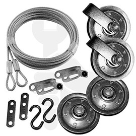 Extension Spring Pulley and Safety Cable Complete Garage Door Set for Ext Springs
