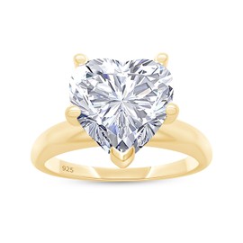 3 Carat Heart Shape Lab Created Moissanite Diamond Solitaire Engagement Ring In 14K Yellow Gold Plated 925 Sterling Silver Jewelry (VVS1 Clarity, 3.00 Cttw)-6.5
