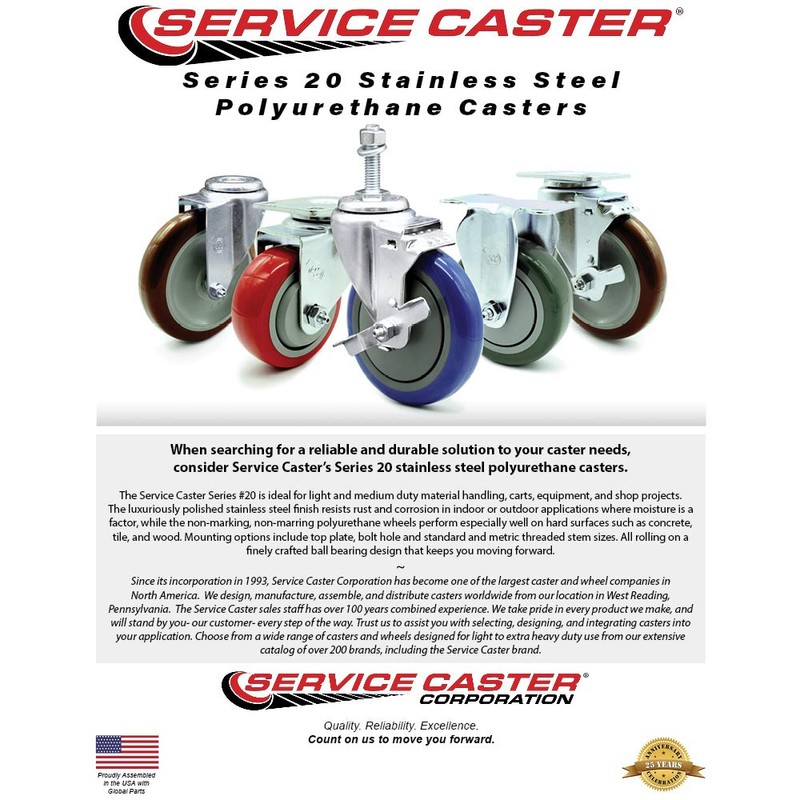 Stainless Steel Polyurethane Swivel Top Plate Caster Set of 4