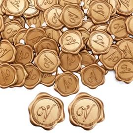 Yoption - Etiquetas adhesivas con sello de cera del alfabeto V, paquete de 100 calcomanías de sello de cera de letras de oro envejecido, sellos autoadhesivos para bodas, fiestas, cumpleaños, Navidad