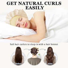 Gwabee Rizador de Pelo sin Calor para Uso Nocturno, 178 Cm, Suave, Ideal para Dormir, Set de 9 Rizadores sin Calor para Mujer, Color Champán