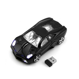 3C Light Car Mouse Wireless 2.4GHz, Cool 3D Sport Car Shape Mouse Optical Mice 1600 DPI with USB Receiver Suitable for PC/Computer/Laptop (Black)