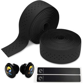 TOPCABIN 2 Rolls Bicycle Handlebar Tapes Camouflage Series Comfort GEL Road Bike Handlebar Tape Bike Bar Tape with Reflective Bar Plugs ((PU a pair) Black)