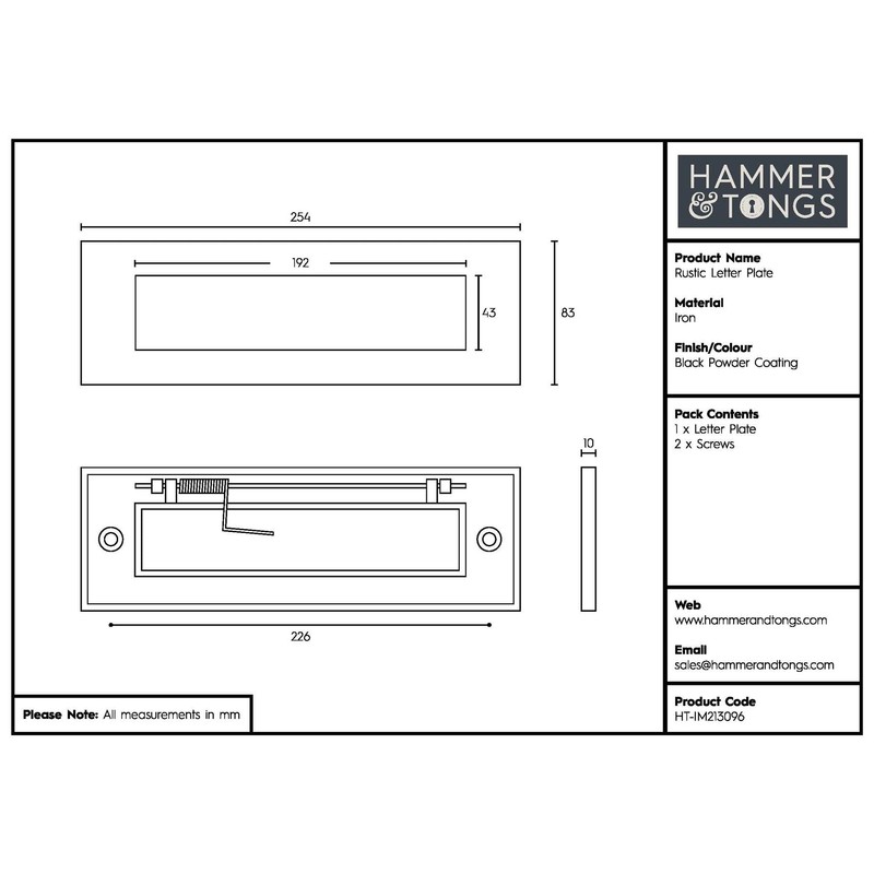 Hammer & Tongs Rustic Letter Plate 255 mm x 85