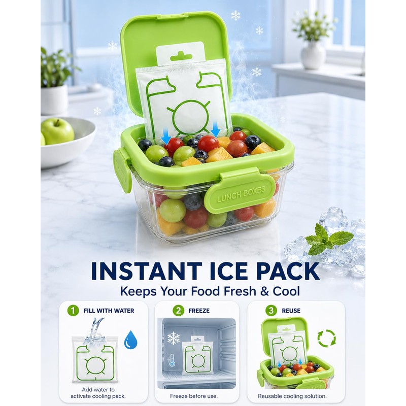 Snackle Box Container with Reusable Ice Pack, 27.1oz Grey+Yellow+Green