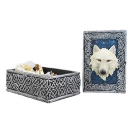 Ebros Gift Celtic Blue Starry Night Element Alpha Wolf Rectangular Decorative Box Figurine As Keepsake Jewelry Stash Storage Decor of Timberwolves Wolves Animal Totem Spirit Sculpture (Snow White)