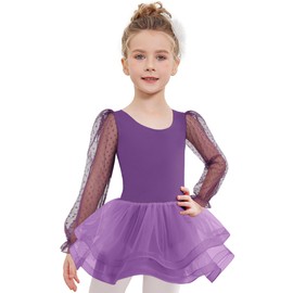 Arshiner Ballet Clothing Girls Puff Long Sleeve Children's Ballet Dress Ballet Suit Dance Dress Tutu Ballet Dance Body with 4-Layer Tutu 2-8 Years, Dark purple, 150