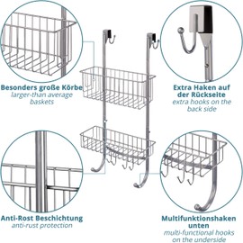 smartpeas Hanging Shelf for The Bathroom in Grey/Chrome Look - 2X Hanging Basket - 23.5'' x 12'' x 4.5'' - Stainless Steel - Shower Shelf without Drilling - Extra: 2X Stainless Steel Adhesive Hooks