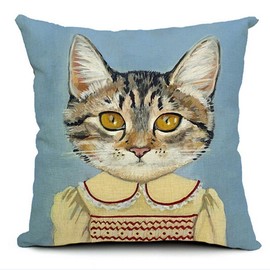 European Style 18 X 18 Inch Cotton Blend Linen Cute Cats Dogs Throw Pillow Cover Cushion Case for Home Bedding Car Sofa Decoration (Light Blue)