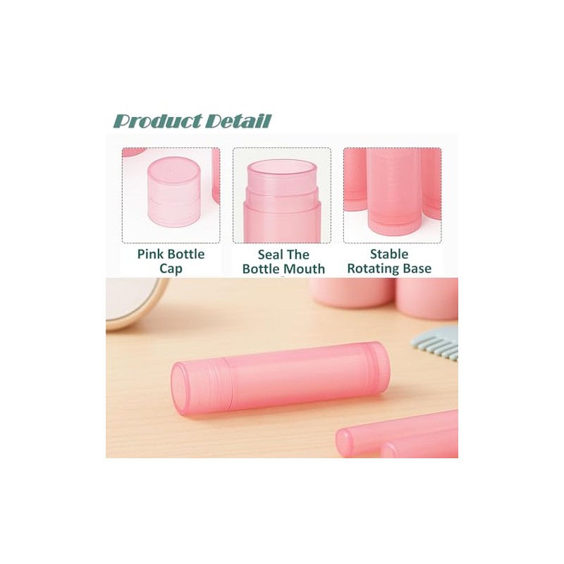 50 tubos de bálsamo labial vacíos de plástico rosa recargables