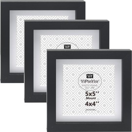 Black 5 X 5''(12.7 x 12.7cm) Square Photo Frame Set Of 3 with mount for 4x4'',Garllery 4x4'' (10.16 x 10.16cm) Picture Frame,5 x 5'' photo frames For Wallmounted & Desk Top